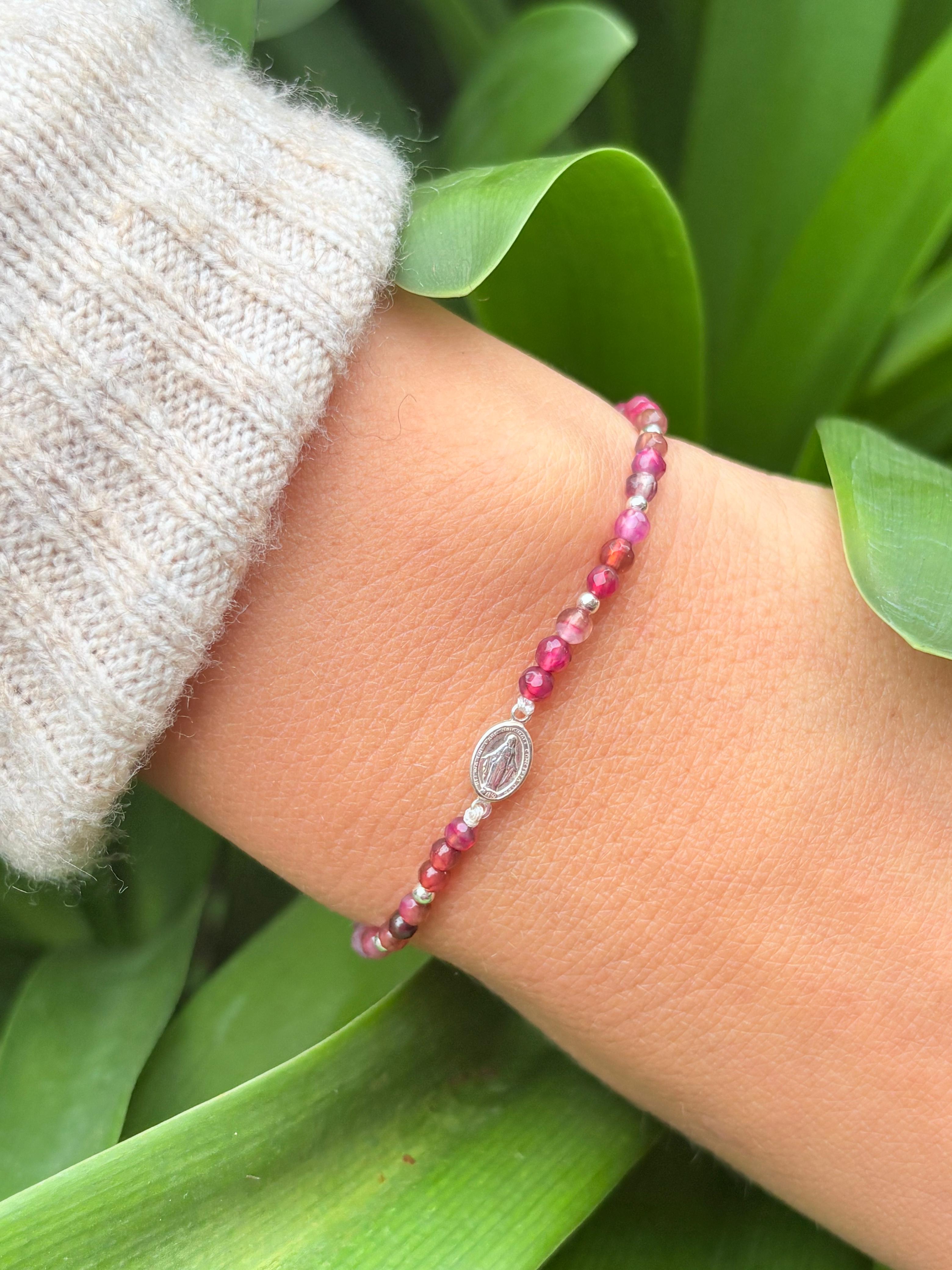 Pulsera Virgen de los Rayos Piedras Plata